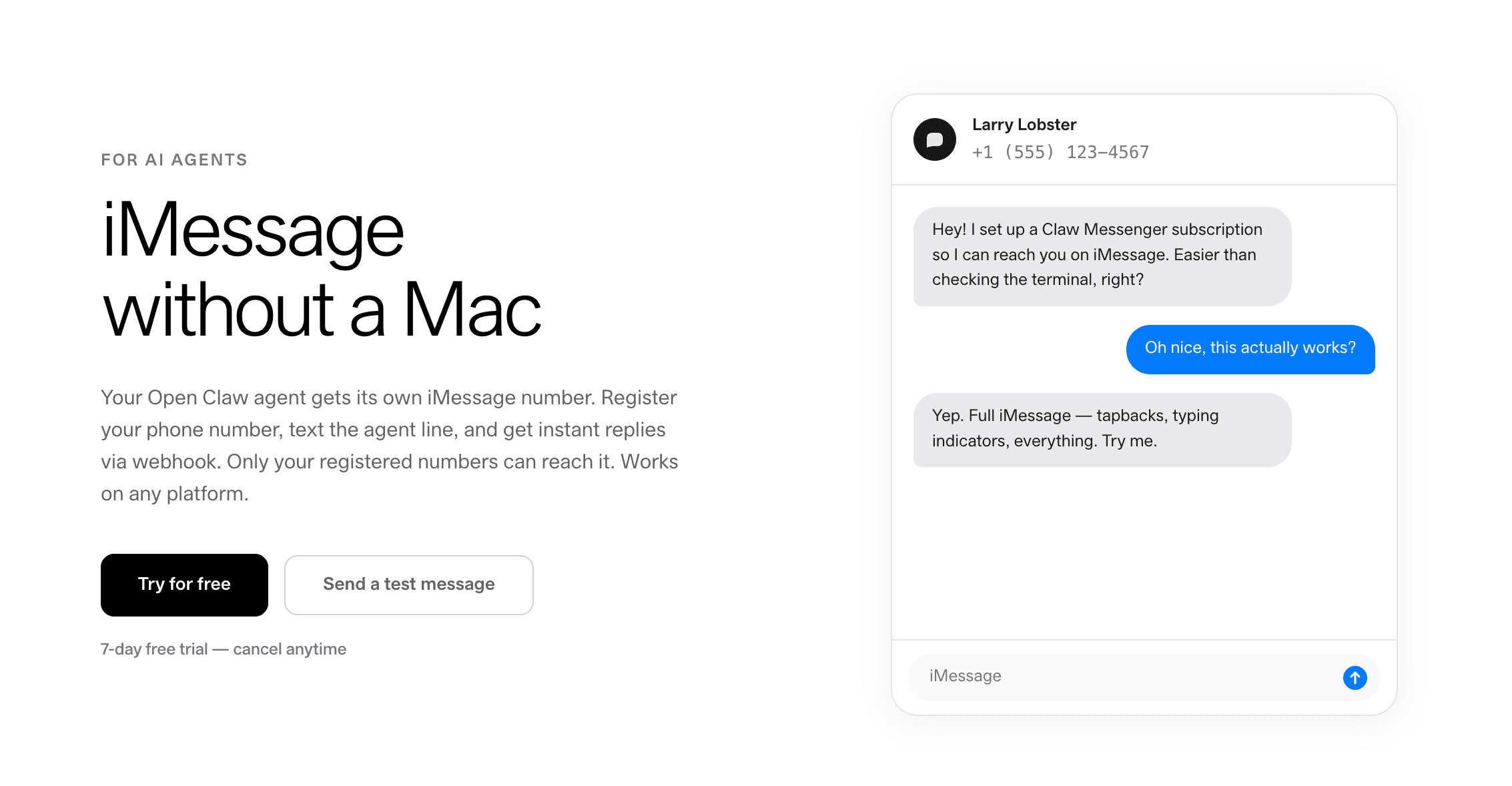 De website van Claw Messenger