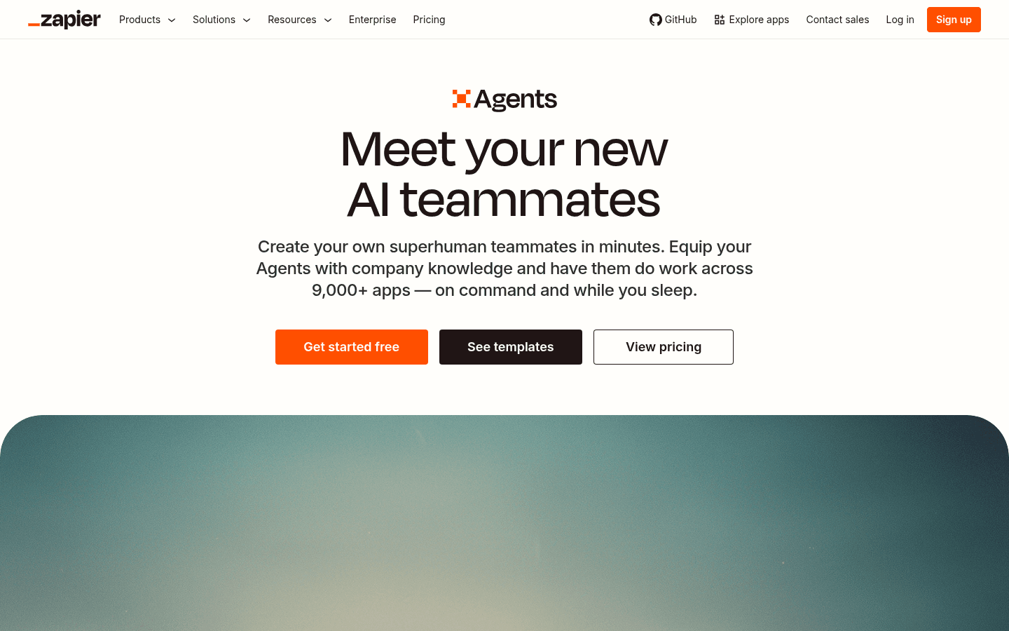 Zapier AI page showing configurable AI teammates working across connected applications.